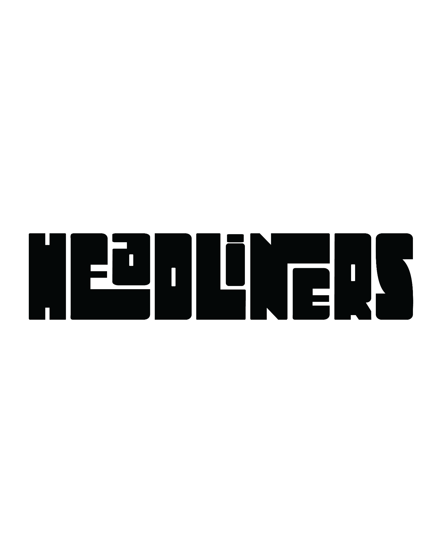Headliners primary logo lockup in white on black