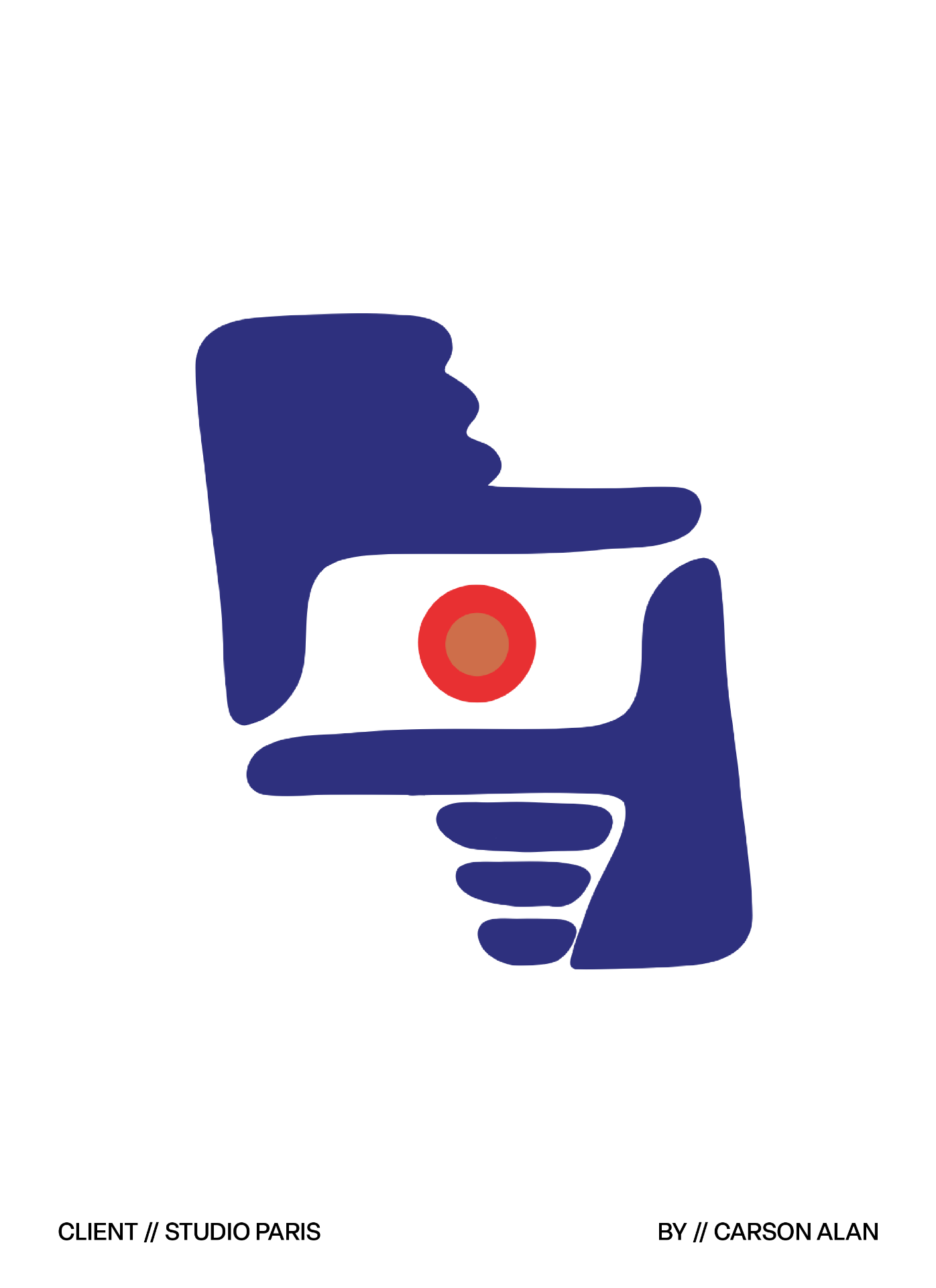 Studio Paris blue hand framing a red dot graphic
